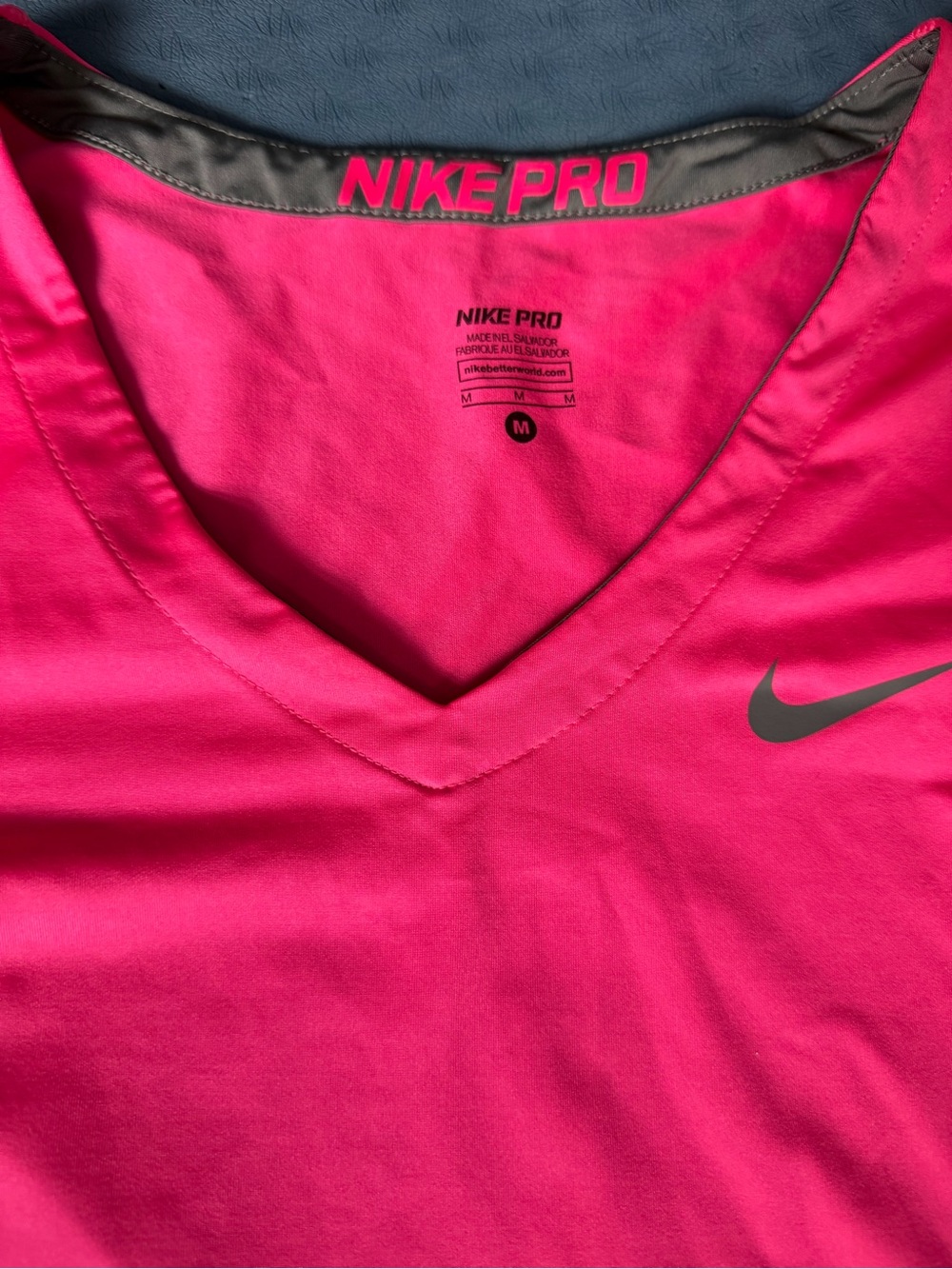 Nike Pro Women's Hot Pink V-Neck Training Top with Gray Swoosh